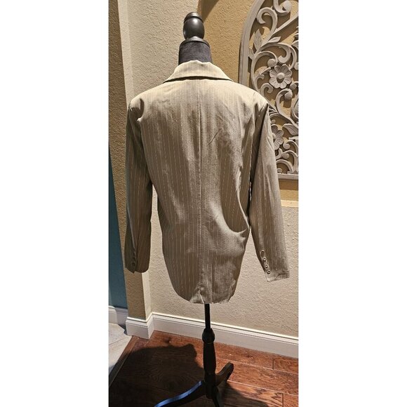 Vintage Pretty little Thing 90's Olive Pinstripe Blazer Jacket W Shoulder Pads - Picture 2 of 8
